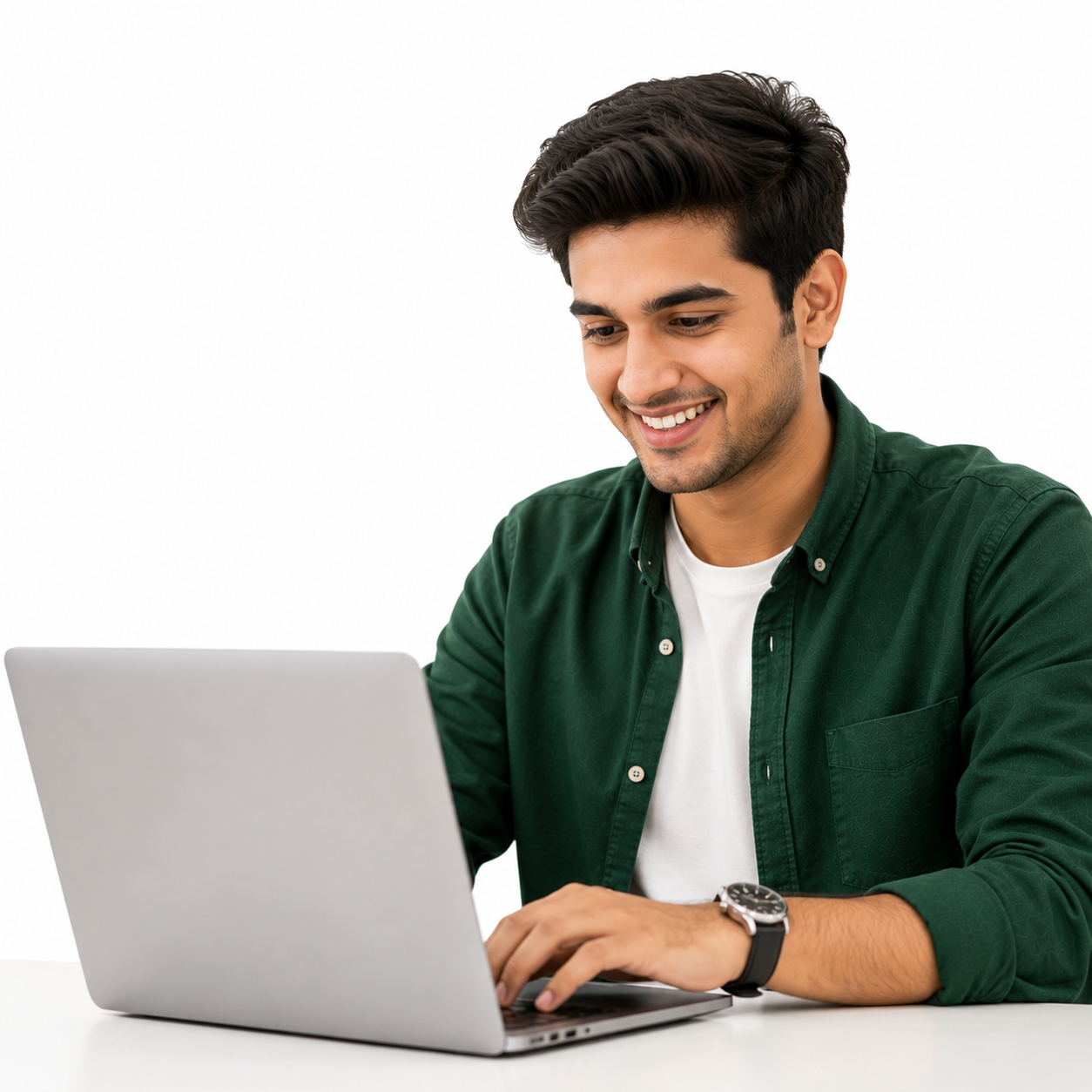Pakistani student working confidently on a laptop