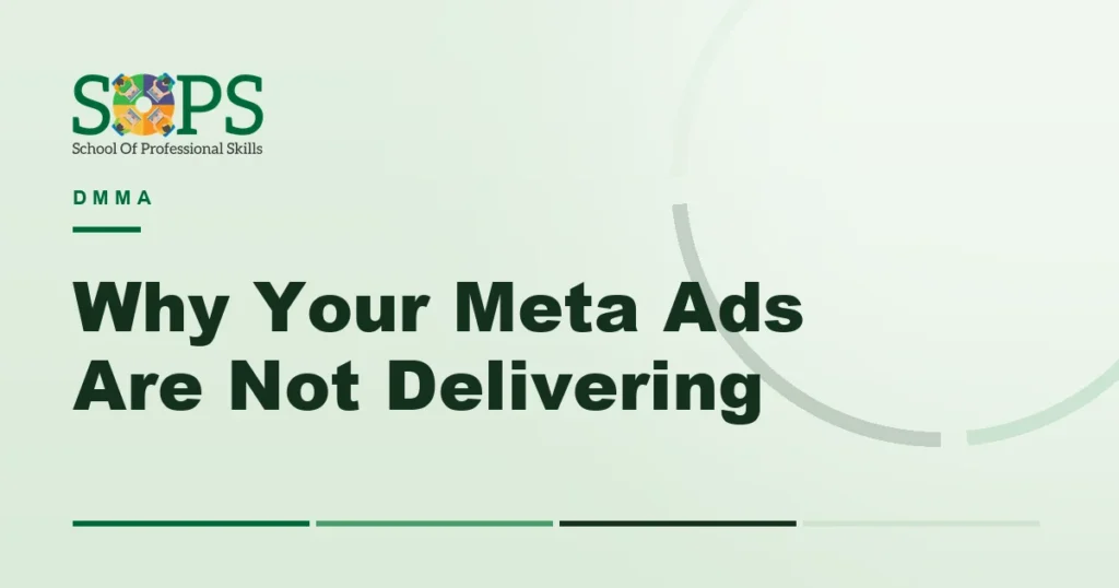meta ads not delivering - Flat illustration of a flat performance line under a magnifying glass