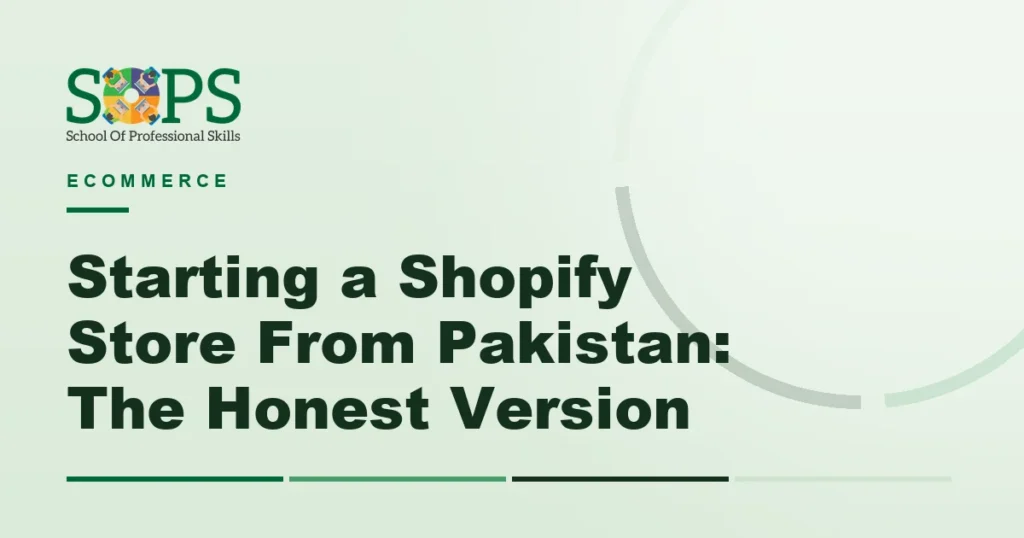 shopify pakistan - Flat illustration of a shopping bag, a laptop and a globe